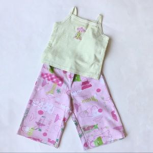 NEW 2pc Outfit Set Print Culottes Wide Leg Pants Striped Tank Top Girls sz  2 2T